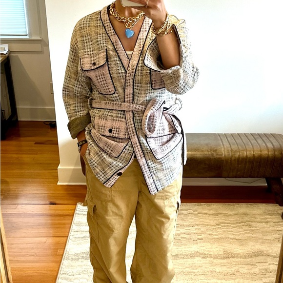 Walter Baker Tracey Belted Knit Tweed Cardigan Size Large - Picture 9 of 9